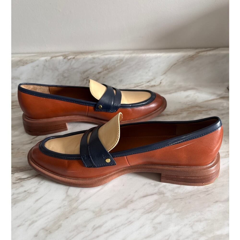 Franco Sarto Women's Edith 2 Penny Loafers Size 8 Cream Navy Brown Colorblock - Picture 6 of 10